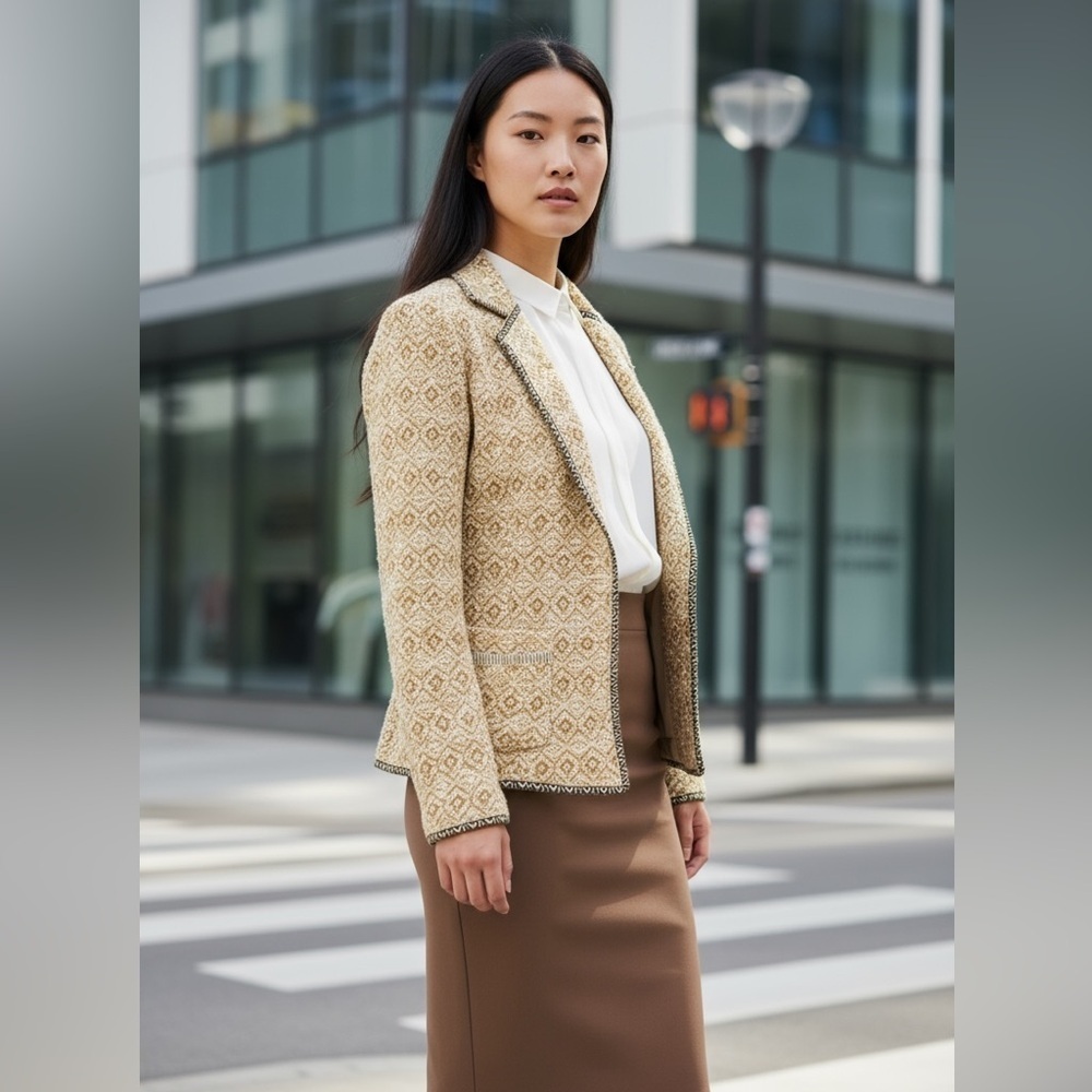 Anthropologie Saturday‎ Sunday knit blazer Xs pockets tan
